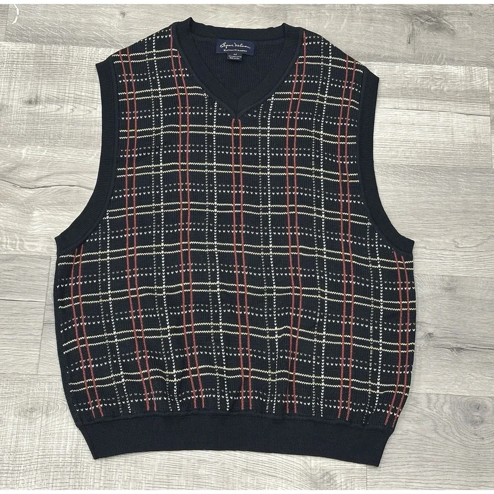 Byron Nelson Eleven Straight Vest Men's Medium 100% Pima Preppy Red Gold Black‎